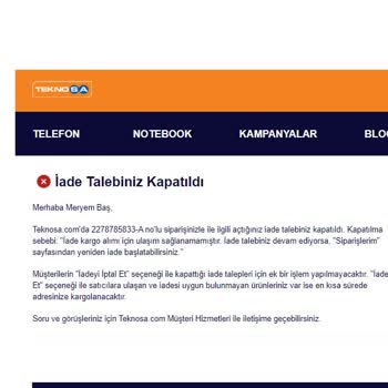 Teknosa Beyaz Eşya İade Saçmalığı