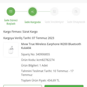 ÇiçekSepeti Ürünün İade Sürecinde Kalması Ve Ürünün Hala Kargoya Verildi Gözükmesi