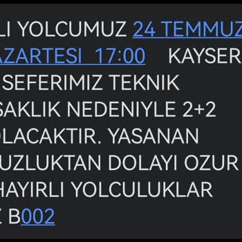 Yeni Aksaray Firması Bileti Aldıktan Sonra Koltuk Sayısı Değişmesi
