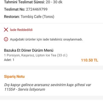 Trendyol Yemek İade Edilmeyen Para