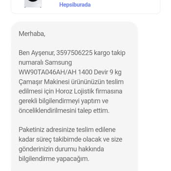Çamaşır Makinesi Hepsiburada Ürünü Teslim Etmeyip İade Talebi Veriyor.