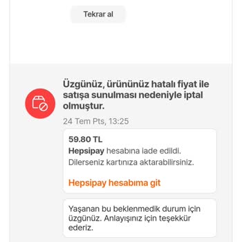 Hepsiburada Hepsi Buradanın Kampanyalı Alınan Ürünü 3 Gün Sonra İptal Etmesi