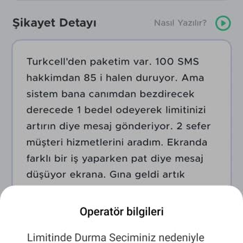 Turkcell SMS Paketi Ve Limit Artırma Sorunu