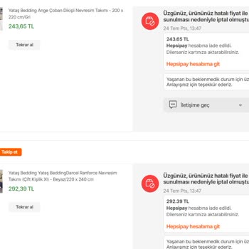 Hepsiburada Habersiz Sipariş İptali Mağduriyeti