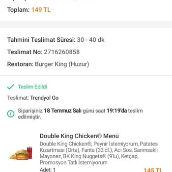Trendyol Yemek Burger King Yemeği Teslim Etmedi Para Mı Geri Vermedi