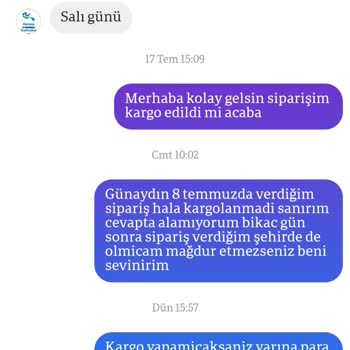 Durununbandanalari (Instagram) Siparişim Kargolanmıyor Mesajlarıma Da Dönüş Yapılmıyor