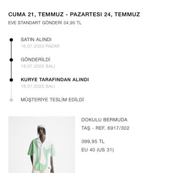 Zara Online Mağaza Satın Alınan Ürün Gönderilmiyor