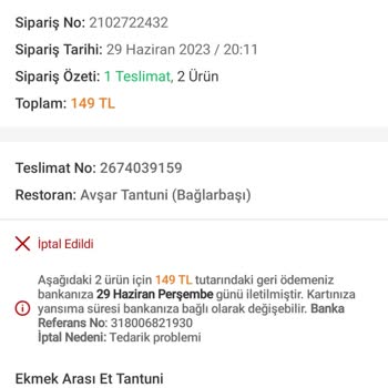 Trendyol Yemek Para İademi Yapmıyor