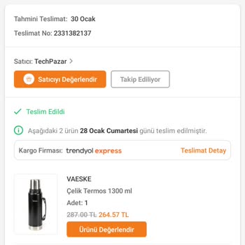 Trendyol Vaeske Termos Soğutuyor