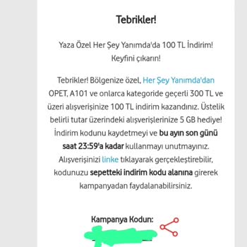 Vodafone Hediye Çarkı Opet Ve A101 100 TL İndiriminin Olmaması