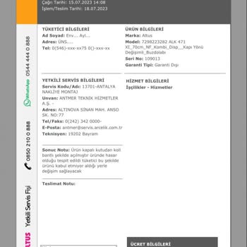 Darbeli Ve Teşhir Gelen Buzdolabını Antalya Kipa Migros İlgilenmemesi