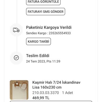 Karaca 'dan Kaşmir Halı Büyük Ölçü Siparişe Küçük Halı Gönderildi