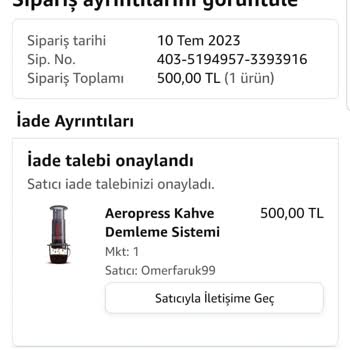 Amazon Gelmeyen Siparişin İade Talebi Sonucu Ücretin İade Edilmemesi