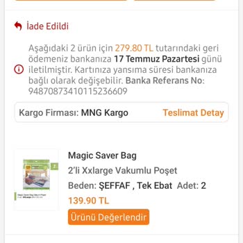 Trendyol Vakumlu Hurç Eksik Gönderildi İade Edemedim