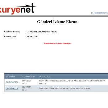 Kuryenet HGS Etiketinin Hala Teslim Edilmemesi
