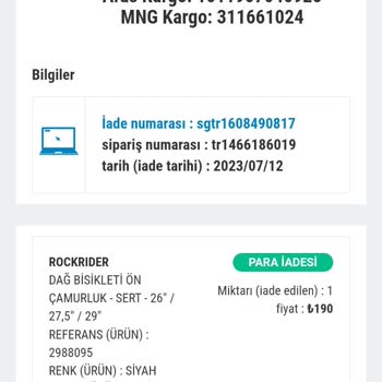Decathlon Ürünün İade Talebi Para İadesi