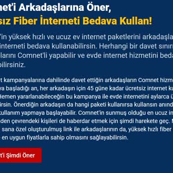 Comnet Ücretsiz İnternet Hakkım Verilmedi