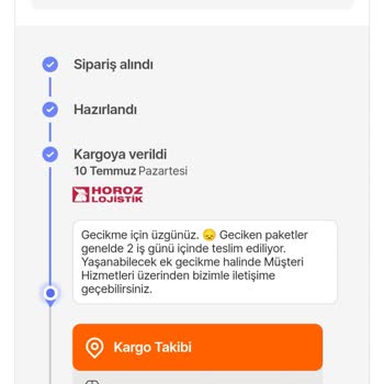 Horoz Lojistik 10 Temmuzda Aldığım Ürün Hâlâ Teslim Edilmedi.