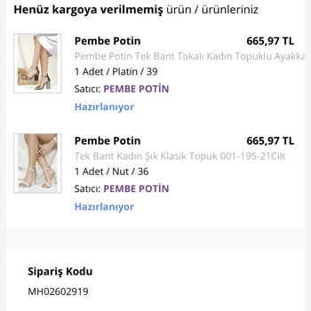 Pembe Potin Kargoya Verilmeyen Siparişler