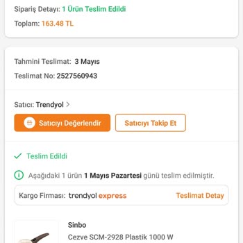 Trendyol'dan Aldığım Sinbo Elektrikli Cezve 2. Kullanışımda Bozuldu