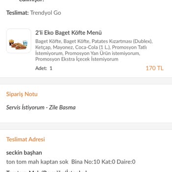 Trendyol Yemek Sipariş Adres Hatası İade Yapılmaması
