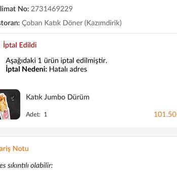 Trendyol Yemek İadesi Ve Canlı Destek Şikayeti