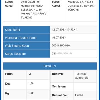 Sürat Kargo Bursa Heykel Şubesi Teslimat Fiyaskosu