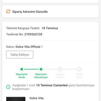 Dolce Vita Siparişi Kargoya Verme Süresi 10 Günü Geçti