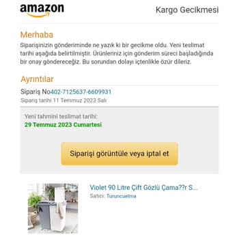 Amazon Siparişin Kargoya Verilmemesi