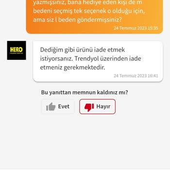 Hero Tasarım Trendyol Yanlış Beden Gönderdi