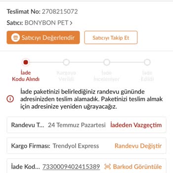 Trendyol Express Kargo İade Kargoyu 3 Gündür Almıyor