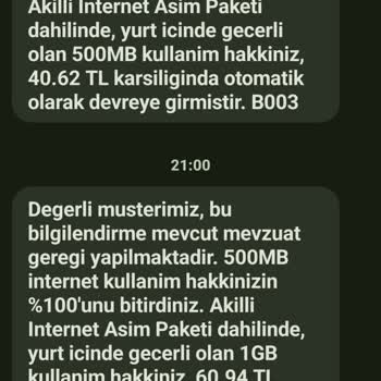 Vodafone Hediye İnternet Dururken Hesaba Haksız İnternet Aşımı Yüklenmesi