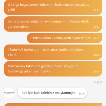 Kütahya Porselen Eksik Sipariş Yolladı