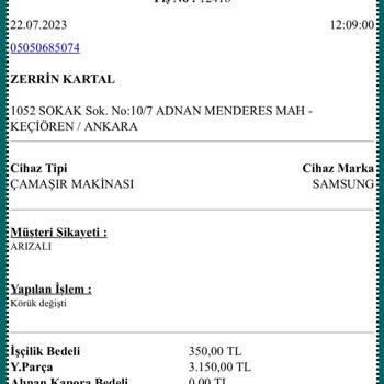 Cömert Teknik Ankara Samsung Servisi Çalışan Davranışları