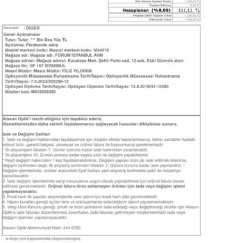 Atasun Optik Teslim Edilmeyen Ürün