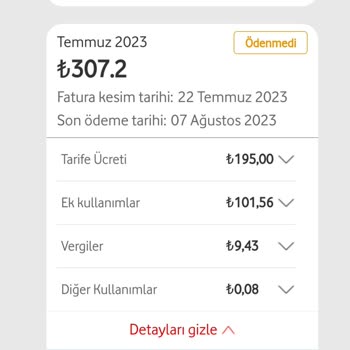 Vodafone Paket Aşımı Ücreti