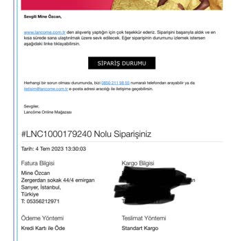 Lancome Türkiye Üzerinden Verdiğim Sipariş 1 Aydır Gönderilmedi