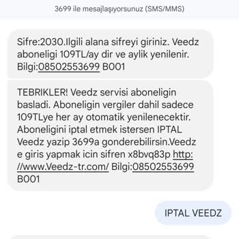 Veedz-tr.com Veedz 3699 Şifre:2030 Diye Mesaj Geldi Sonuç Veedz Aboneliği 109 TL