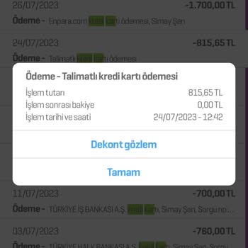 Enpara Otomatik Ödeme Talimatı, Kredi Kartına Eksik Ödeme Yaptı.