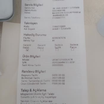 Samsung TV 58 UHD 58au7samsung000 Panel Arıza