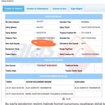 Aras Kargo Kargo Ürün Teslimat Sorunu