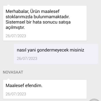 Nova Saat Sahte Stok Nedeniyle Ödemesini Yaptığım Ürün Yollanmıyor.