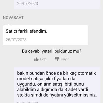 Nova Saat Sahte Stok Nedeniyle Ödemesini Yaptığım Ürün Yollanmıyor.