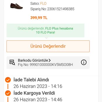 FLO Ayakkabı İade Ürünün Ücretinin Ödenmemesi