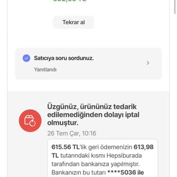 Hepsiburada Siparişim İptal Edildi