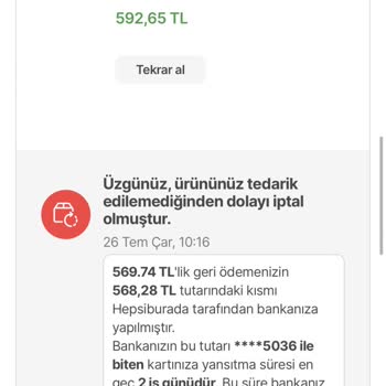 Hepsiburada Siparişim İptal Edildi