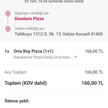Domino's Pizza Eksik Malzeme Gönderimi