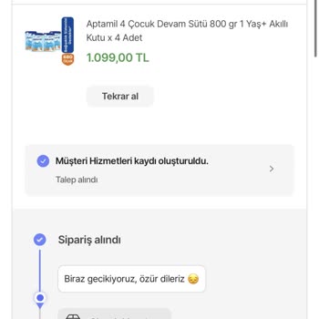 Hepsiburada Bebek Maması Kargoya Verilmedi