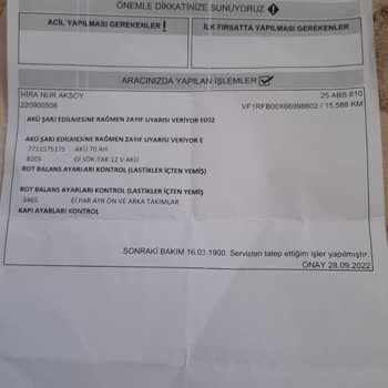 Renault Sıfır Aracın Rot Balans Ayarının Bozuk Olması