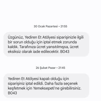 Yemek Sepeti'nden Siparişim İptal Edildi